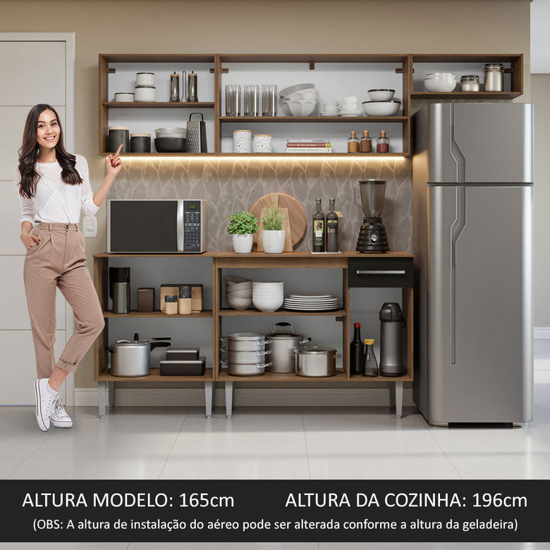 Armário de Cozinha Compacta 229cm Rustic/Preto Emilly Madesa 14