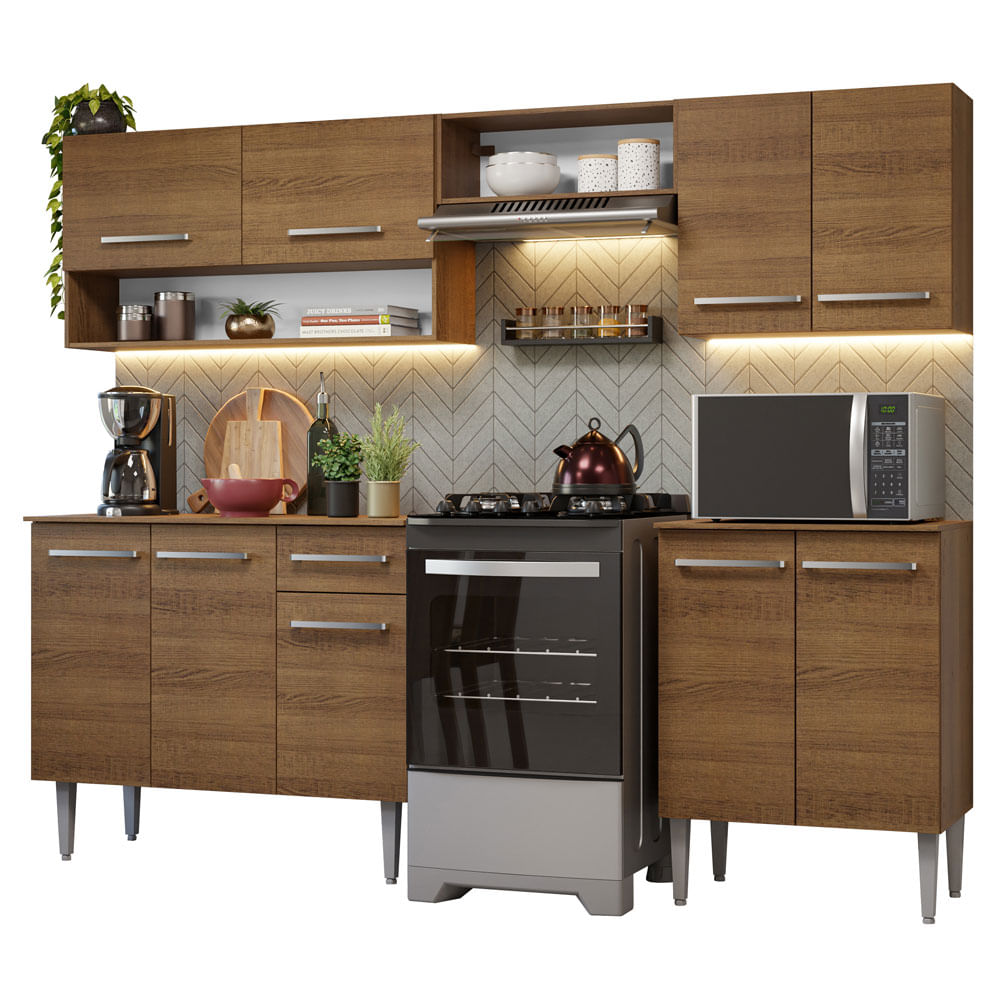 Armário de Cozinha Compacta 229cm Rustic Emilly Madesa 15 - Rustic