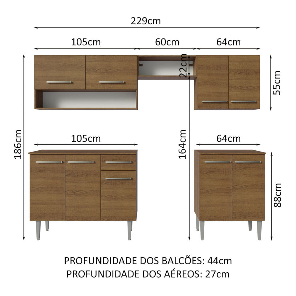 Armário de Cozinha Compacta 229cm Rustic Emilly Madesa 15