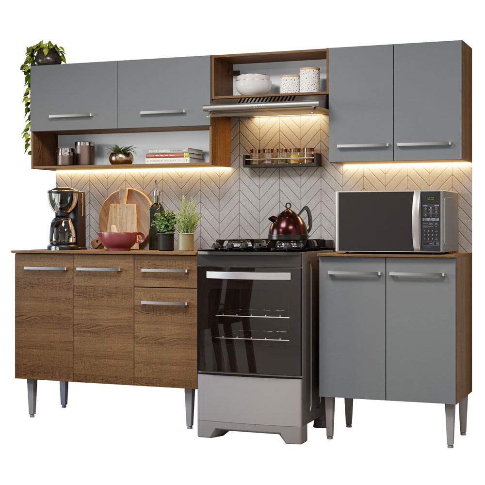 Armário de Cozinha Compacta 229cm Rustic/Cinza Emilly Madesa 15