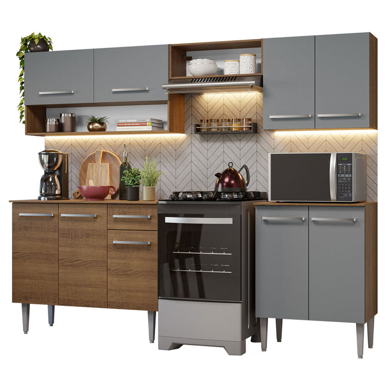 Armário de Cozinha Compacta 229cm Rustic/Cinza Emilly Madesa 15