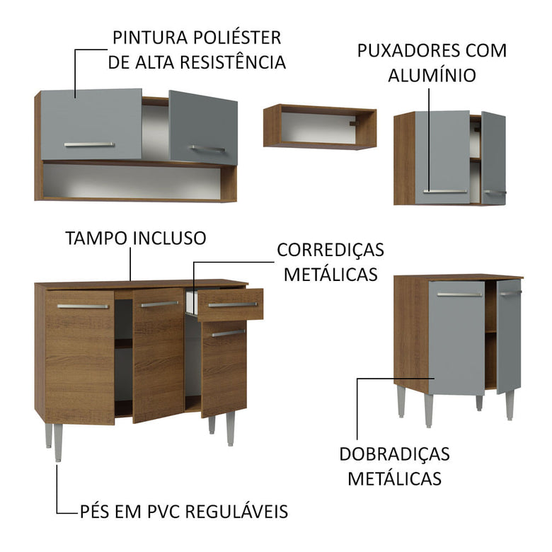 Armário de Cozinha Compacta 229cm Rustic/Cinza Emilly Madesa 15