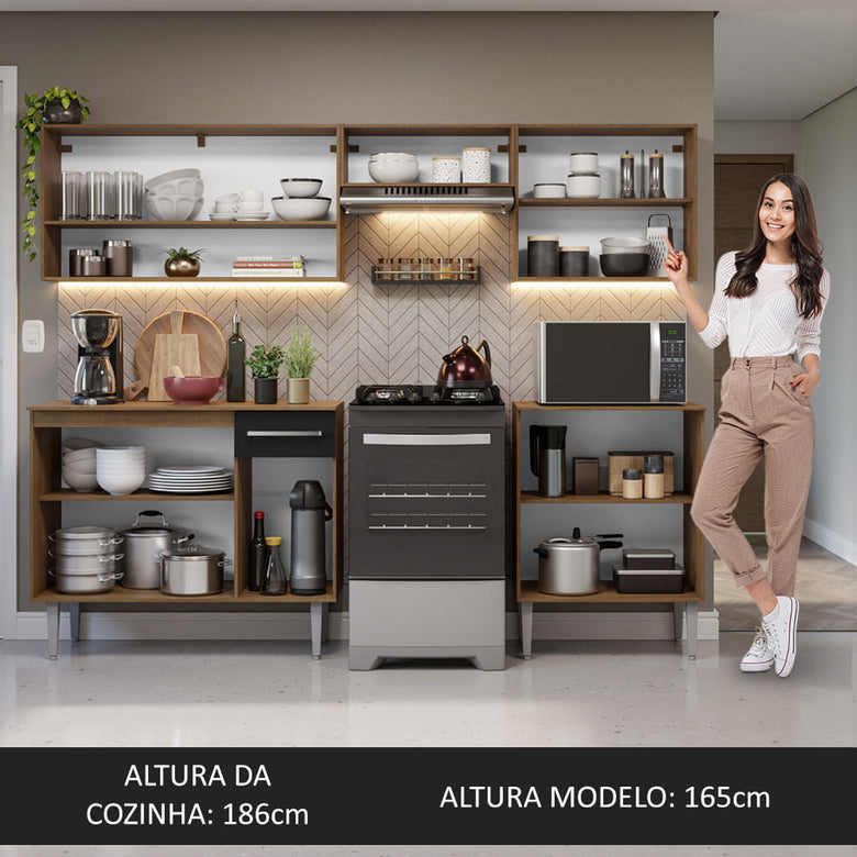 Armário de Cozinha Compacta 229cm Rustic/Preto Emilly Madesa 15
