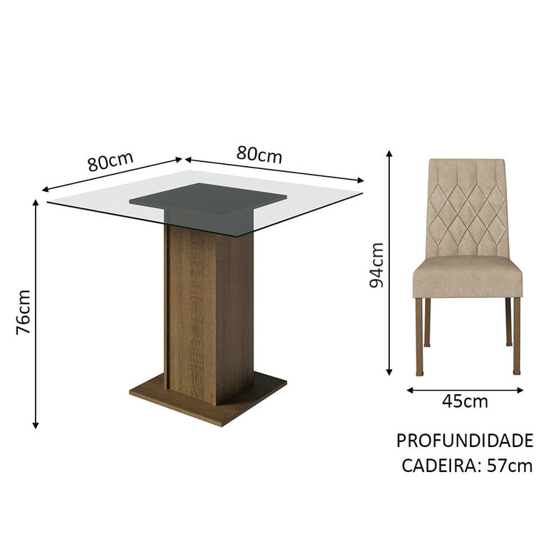 Conjunto Sala de Jantar Mesa Tampo de Vidro 4 Cadeiras Rustic/Imperial Noemi Madesa