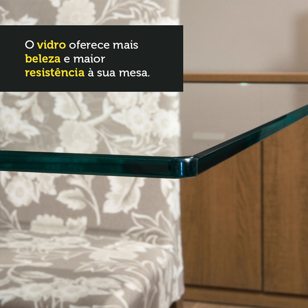 Conjunto Sala de Jantar Mesa Tampo de Vidro 4 Cadeiras Rustic/Imperial Noemi Madesa