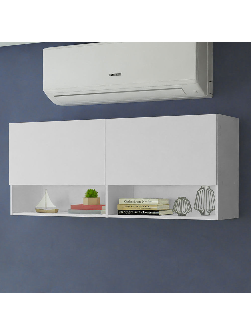 Armário Aéreo para Escritório com Nicho e Prateleira 120cm Branco Madesa - Branco