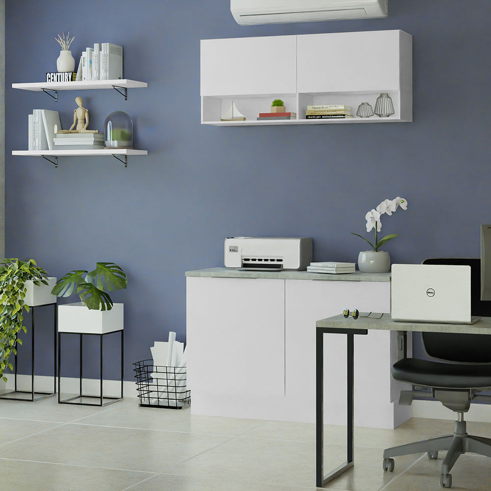 Armário Aéreo para Escritório com Nicho e Prateleira 120cm Branco Madesa - Branco