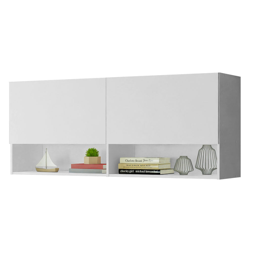 Armário Aéreo para Escritório com Nicho e Prateleira 120cm Branco Madesa