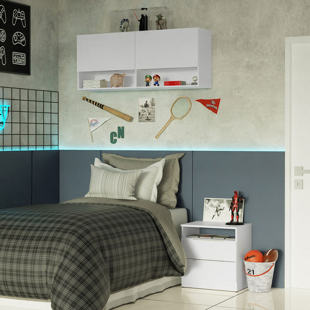 Armário Aéreo para Quarto com Nicho e Prateleira 120cm Branco Madesa - Branco