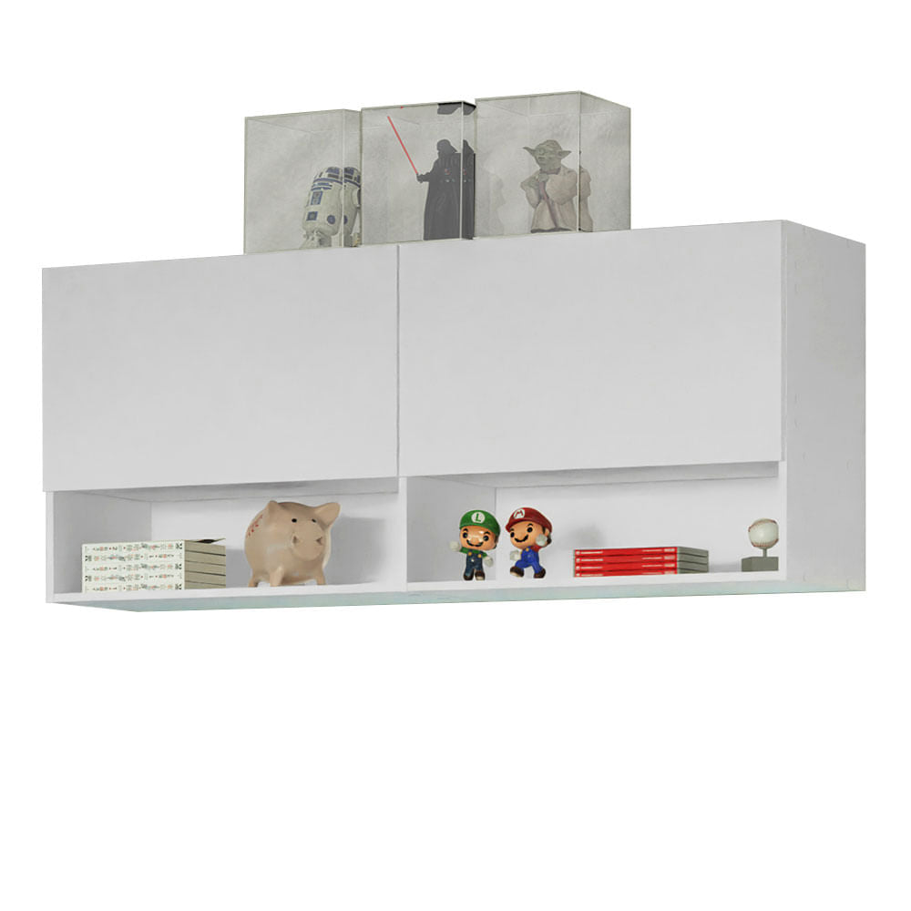 Armário Aéreo para Quarto com Nicho e Prateleira 120cm Branco Madesa