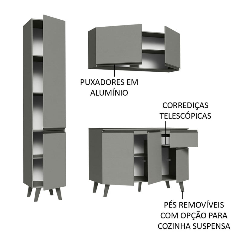 Armário de Cozinha Compacta 160cm Cinza Nice Madesa 01