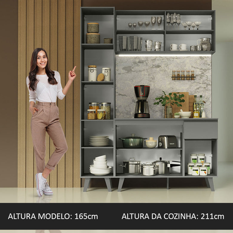 Armário de Cozinha Compacta 160cm Cinza Nice Madesa 01