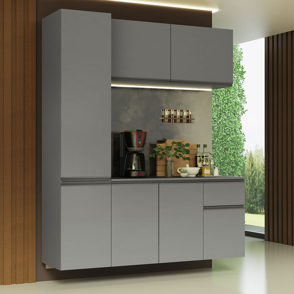 Armário de Cozinha Compacta Suspenso 160cm Cinza Nice Madesa 02 - Cinza