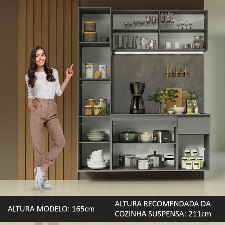 Armário de Cozinha Compacta Suspenso 160cm Cinza Nice Madesa 02