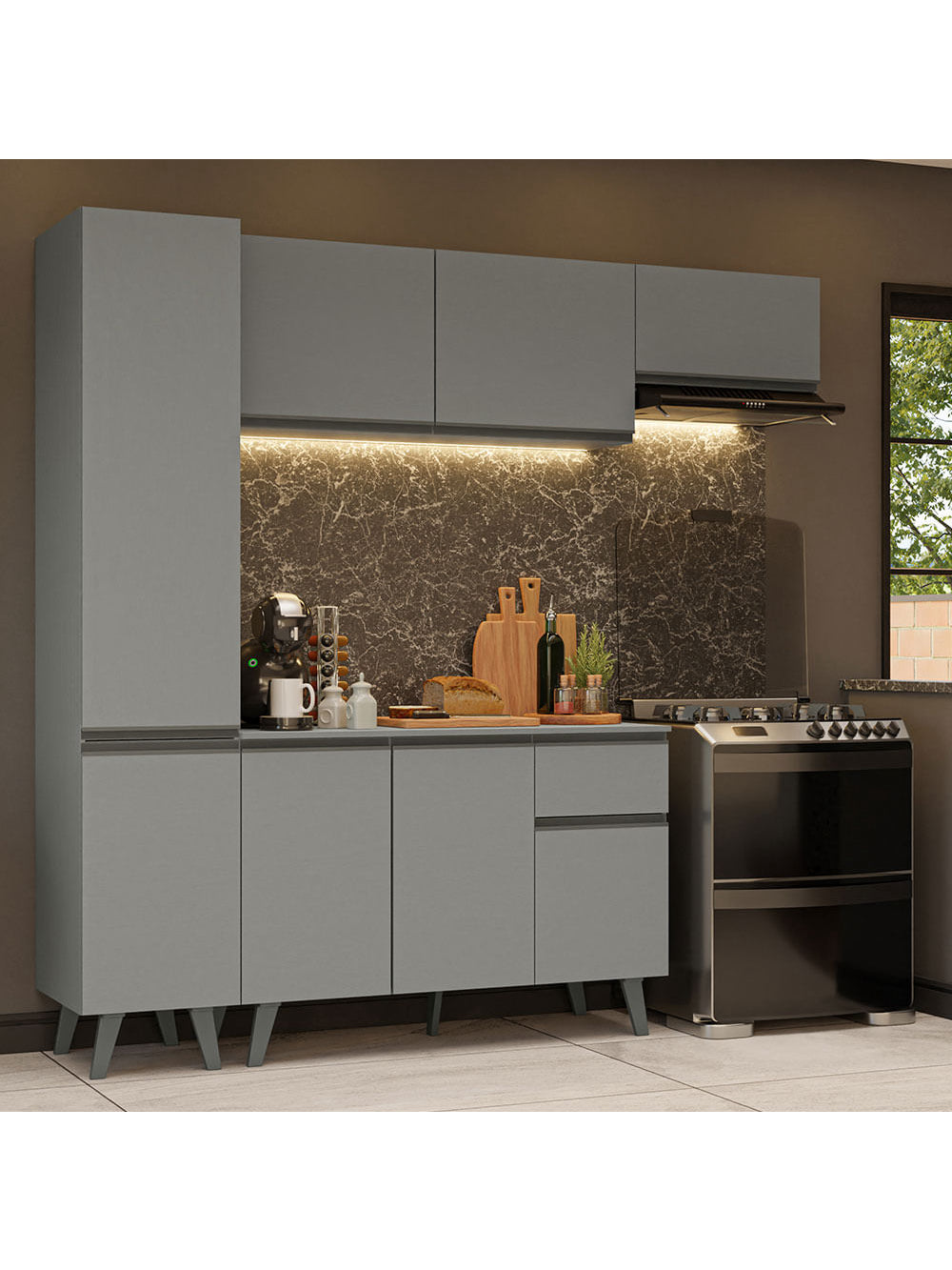 Armário de Cozinha Completa 220cm Cinza Nice Madesa 01 - Cinza