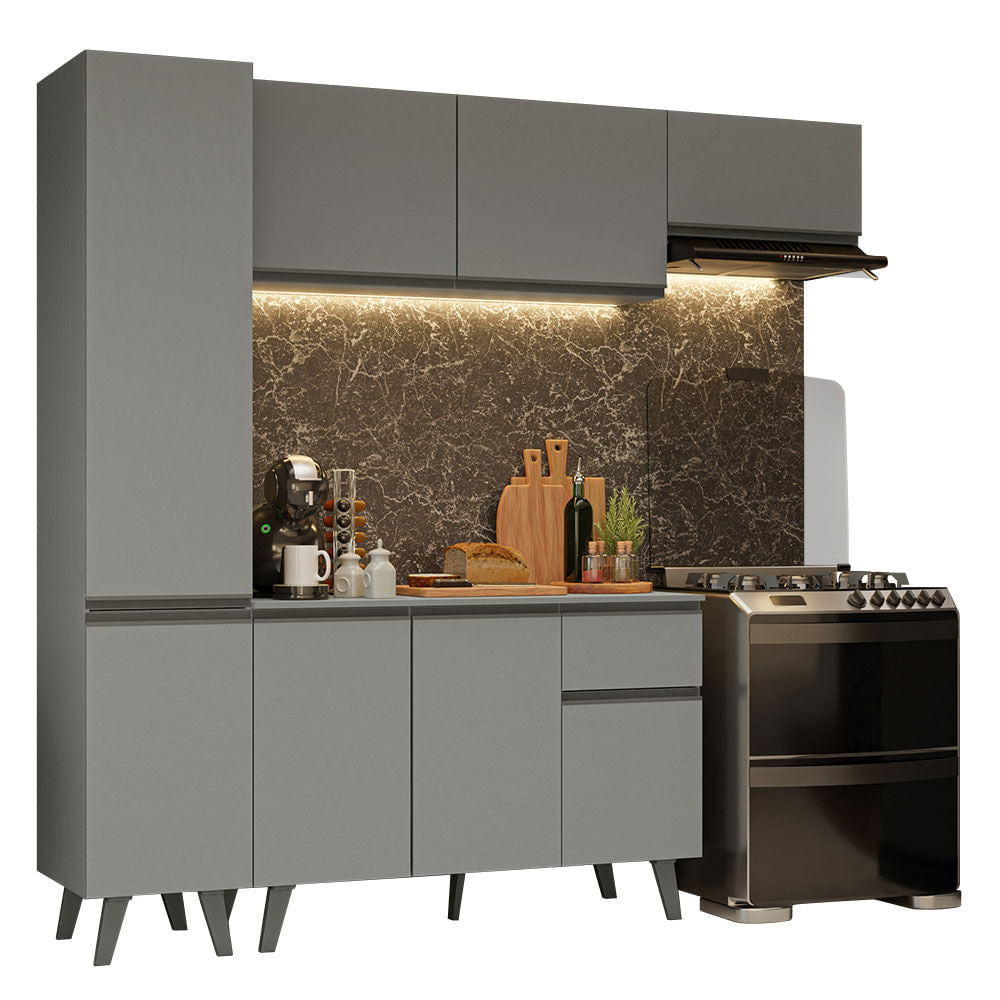 Armário de Cozinha Completa 220cm Cinza Nice Madesa 01 - Cinza