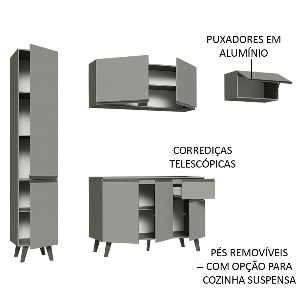 Armário de Cozinha Completa 220cm Cinza Nice Madesa 01