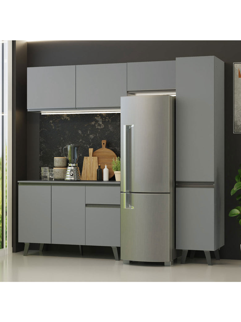 Armário de Cozinha Completa 220cm Cinza Nice Madesa 03
