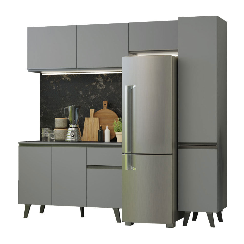 Armário de Cozinha Completa 220cm Cinza Nice Madesa 03 - Cinza