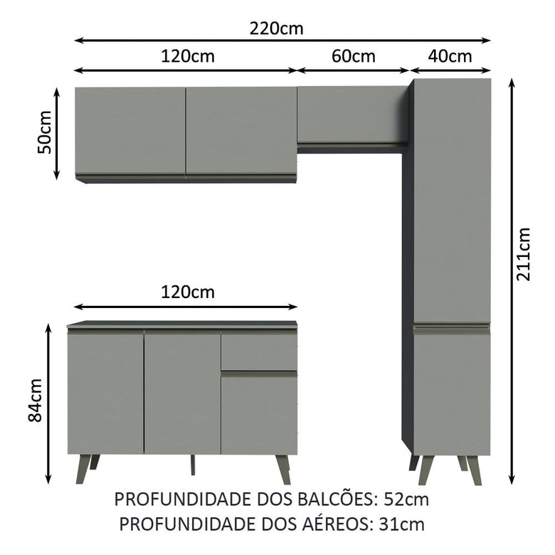Armário de Cozinha Completa 220cm Cinza Nice Madesa 03