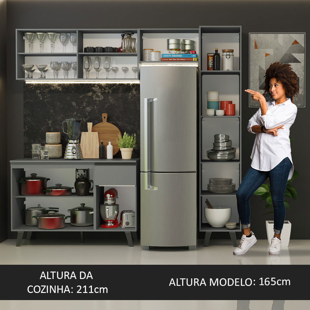 Armário de Cozinha Completa 220cm Cinza Nice Madesa 03