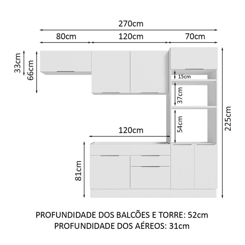 Armário de Cozinha Completa 270cm Branco Stella Madesa 10
