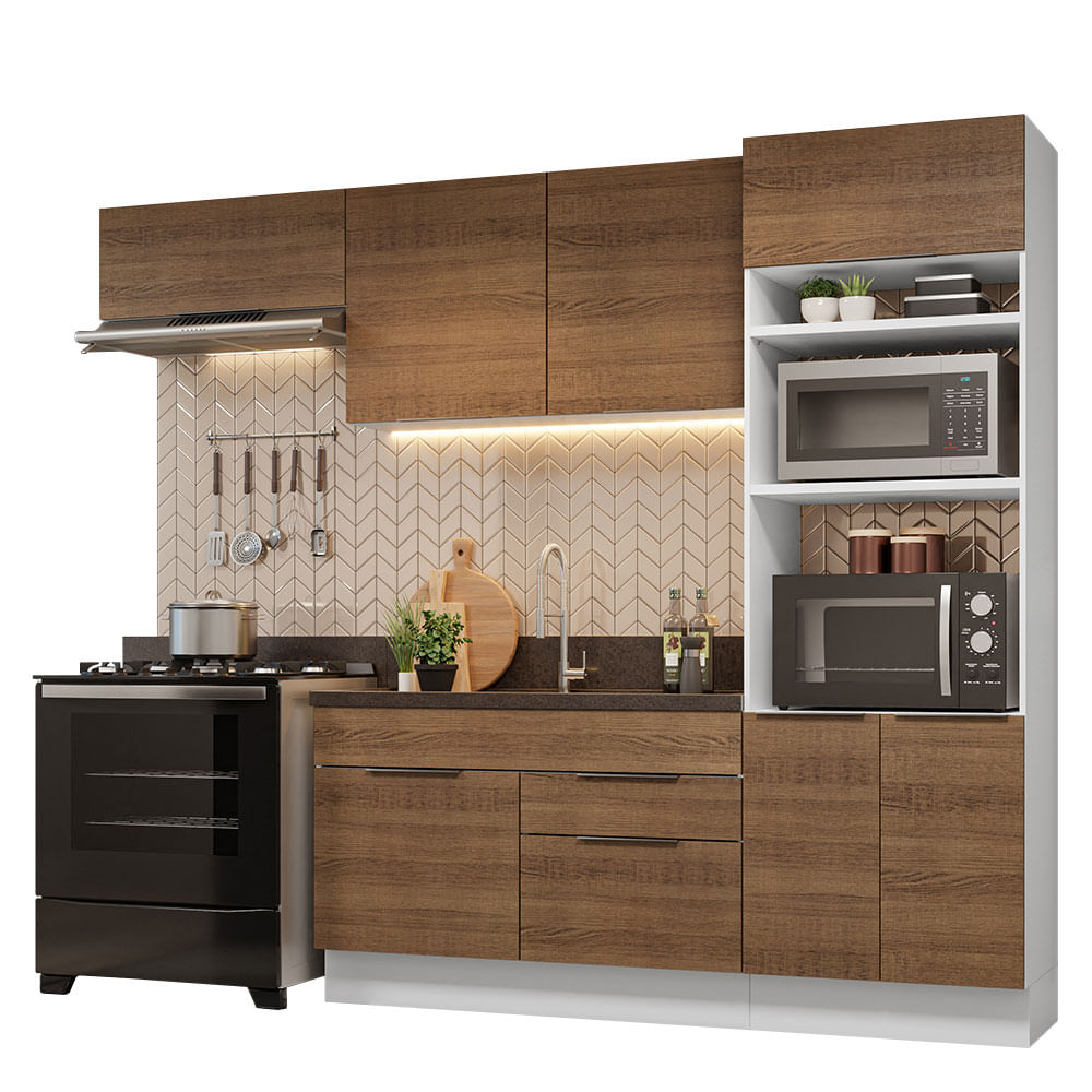 Armário de Cozinha Completa 270cm Branco/Rustic Stella Madesa 10 - Branco/Rustic