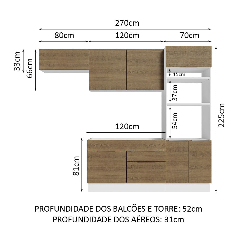 Armário de Cozinha Completa 270cm Branco/Rustic Stella Madesa 10