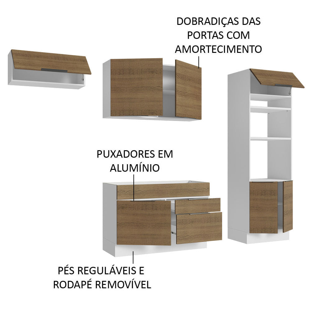 Armário de Cozinha Completa 270cm Branco/Rustic Stella Madesa 10