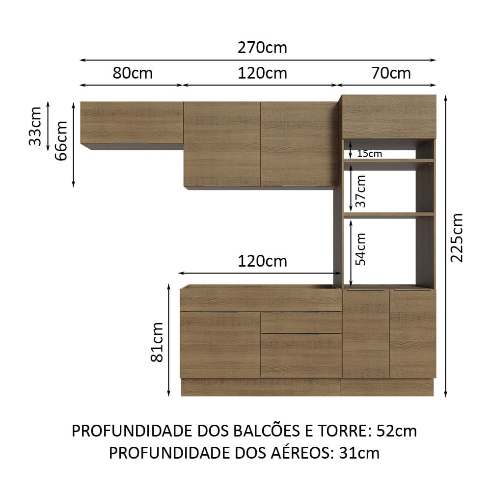 Armário de Cozinha Completa 270cm Rustic Stella Madesa 10