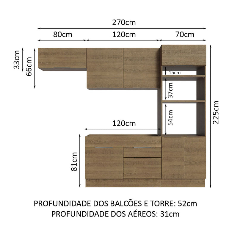 Armário de Cozinha Completa 270cm Rustic Stella Madesa 10