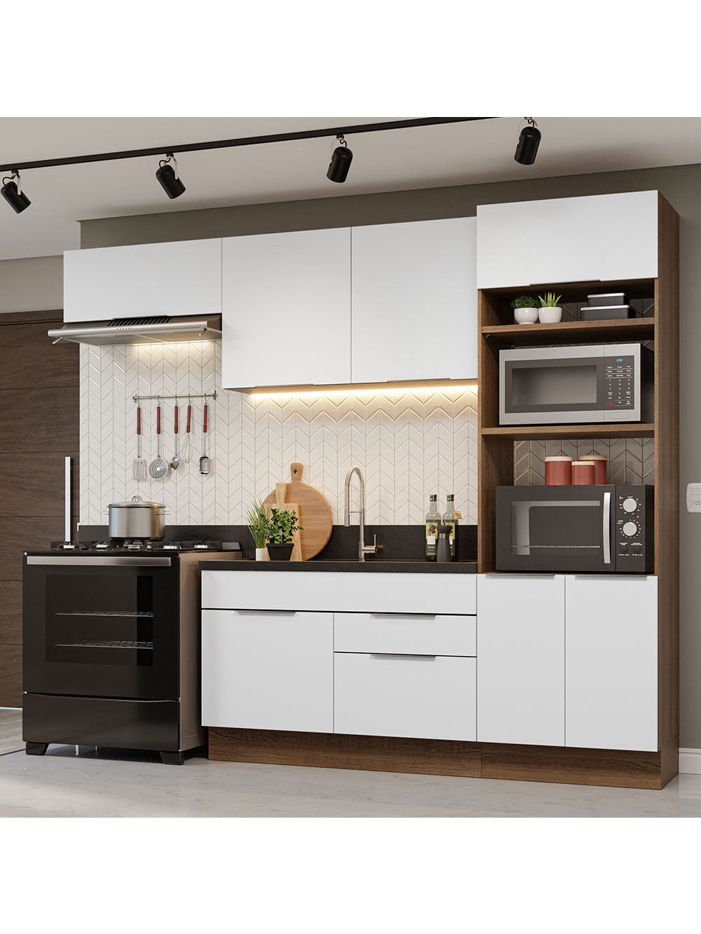 Armário de Cozinha Completa 270cm Rustic/Branco Stella Madesa 10 - Rustic/Branco