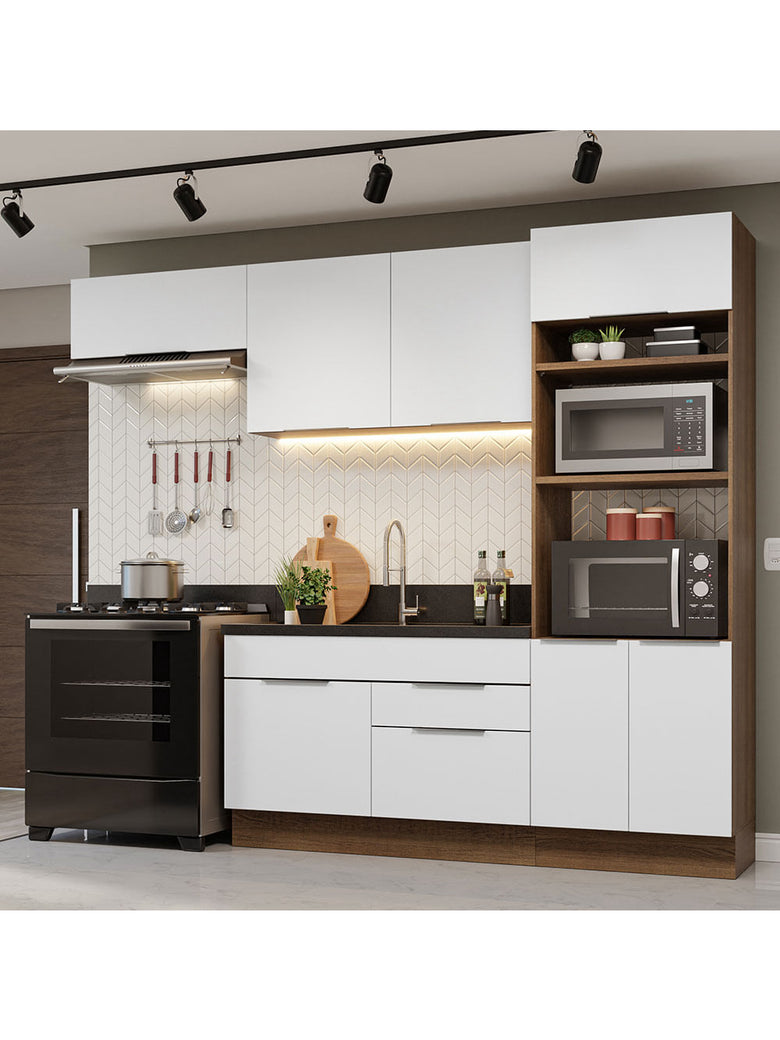 Armário de Cozinha Completa 270cm Rustic/Branco Stella Madesa 10