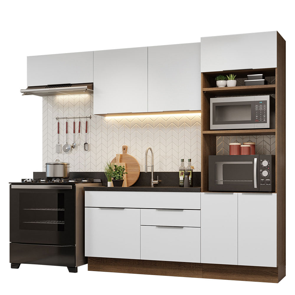 Armário de Cozinha Completa 270cm Rustic/Branco Stella Madesa 10 - Rustic/Branco