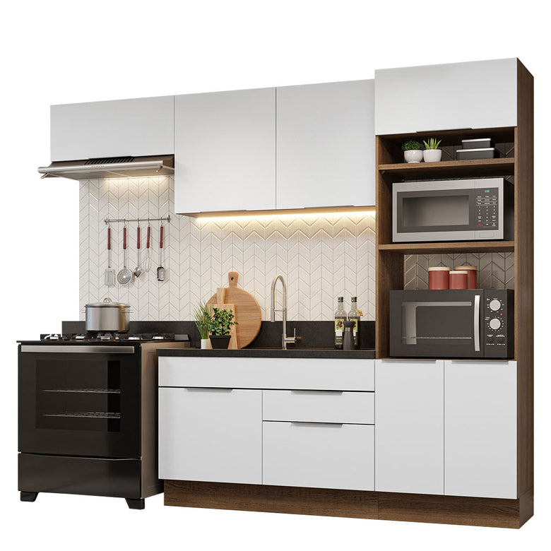 Armário de Cozinha Completa 270cm Rustic/Branco Stella Madesa 10