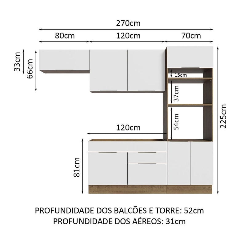Armário de Cozinha Completa 270cm Rustic/Branco Stella Madesa 10