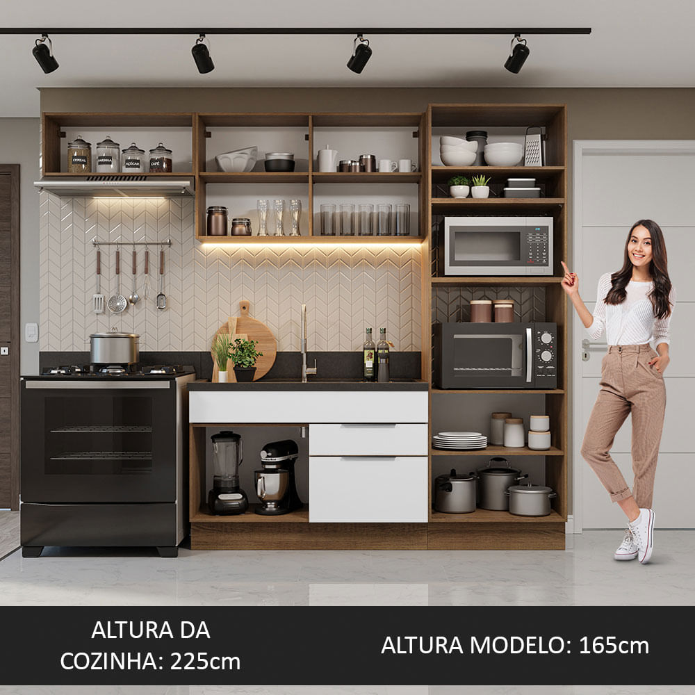 Armário de Cozinha Completa 270cm Rustic/Branco Stella Madesa 10