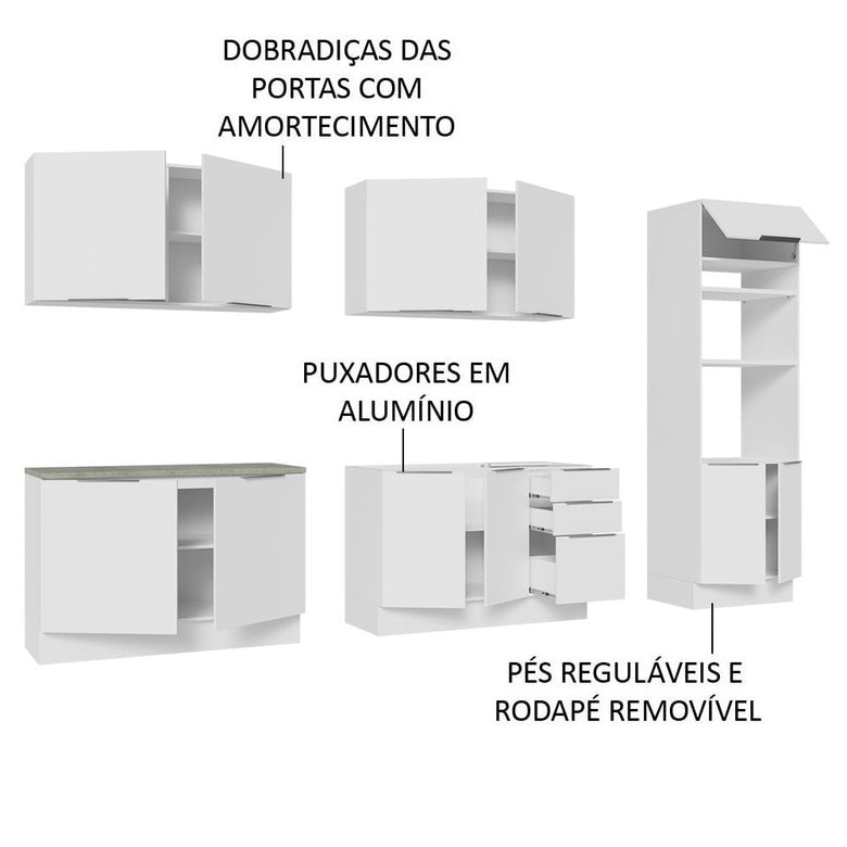 Armário de Cozinha Completa 310cm Branco Stella Madesa 01
