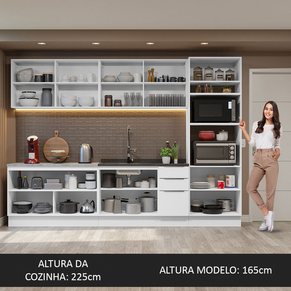 Armário de Cozinha Completa 310cm Branco Stella Madesa 01