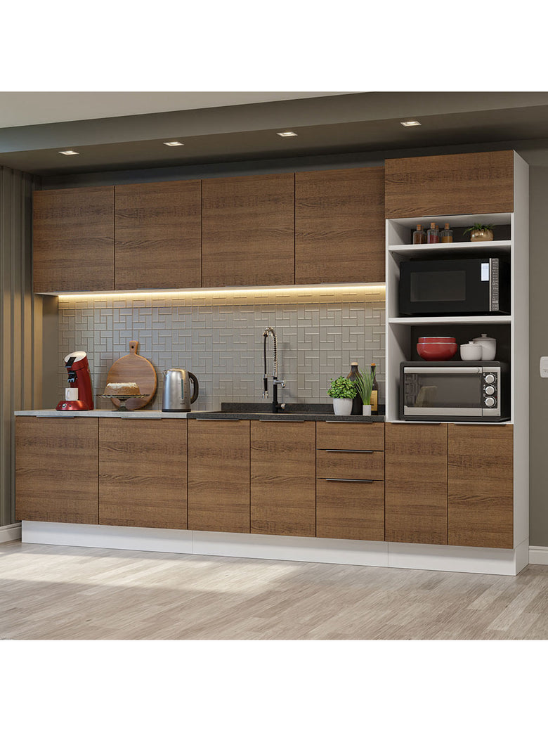 Armário de Cozinha Completa 310cm Branco/Rustic Stella Madesa 01