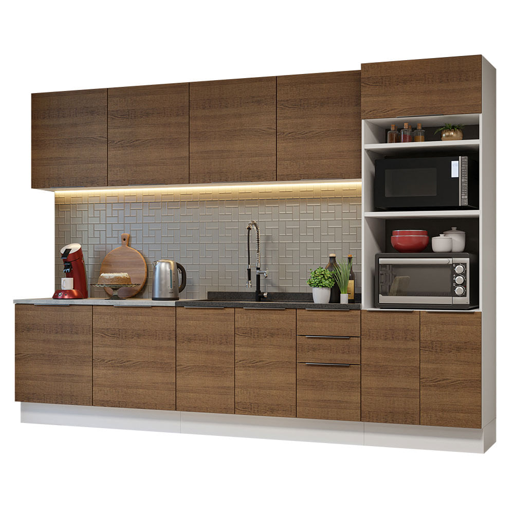 Armário de Cozinha Completa 310cm Branco/Rustic Stella Madesa 01 - Branco/Rustic