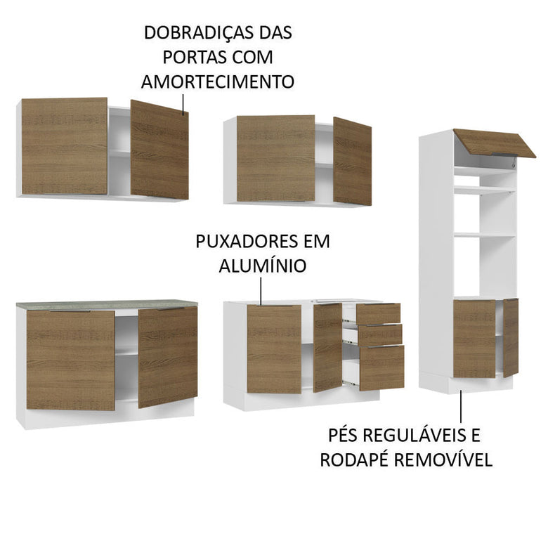 Armário de Cozinha Completa 310cm Branco/Rustic Stella Madesa 01