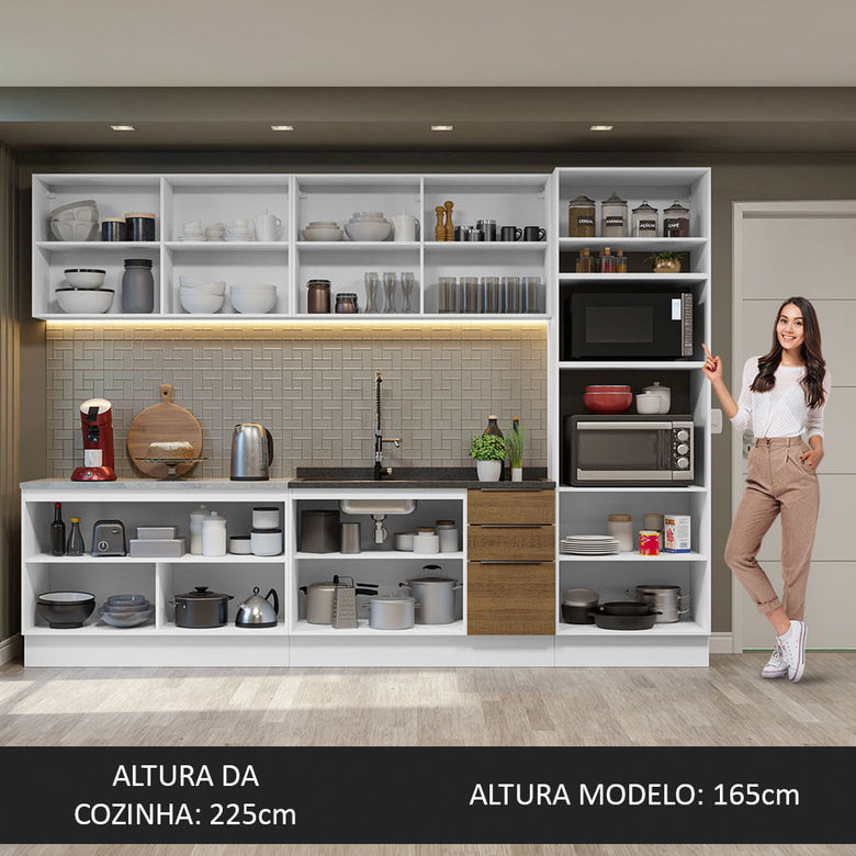 Armário de Cozinha Completa 310cm Branco/Rustic Stella Madesa 01