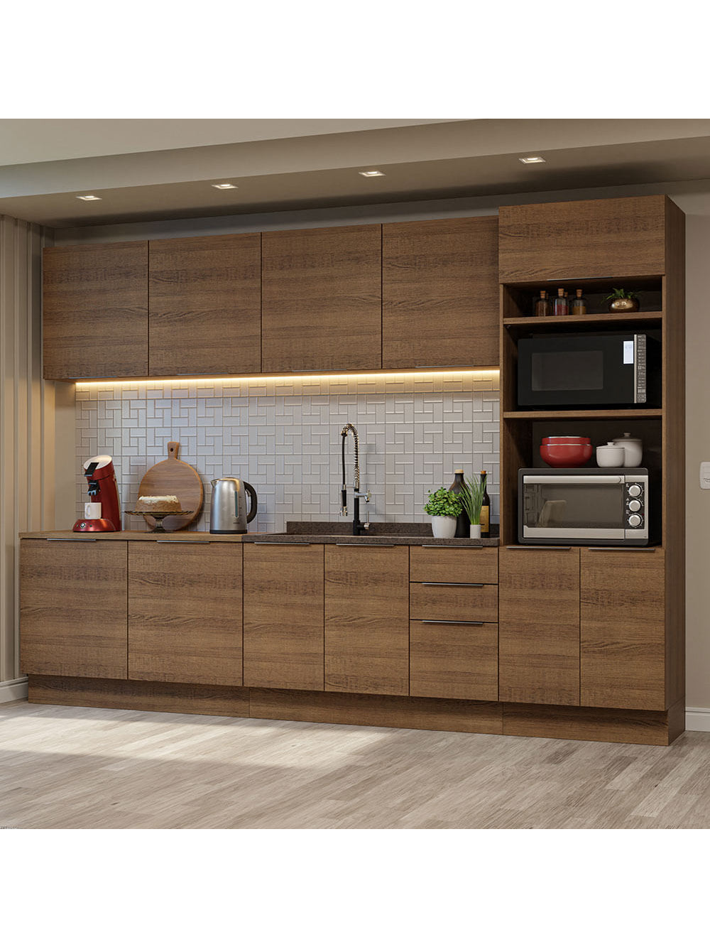 Armário de Cozinha Completa 310cm Rustic Stella Madesa 01 - Rustic