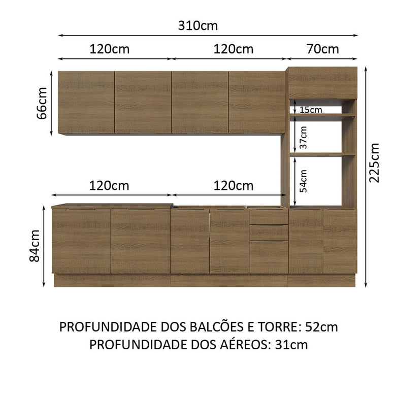 Armário de Cozinha Completa 310cm Rustic Stella Madesa 01