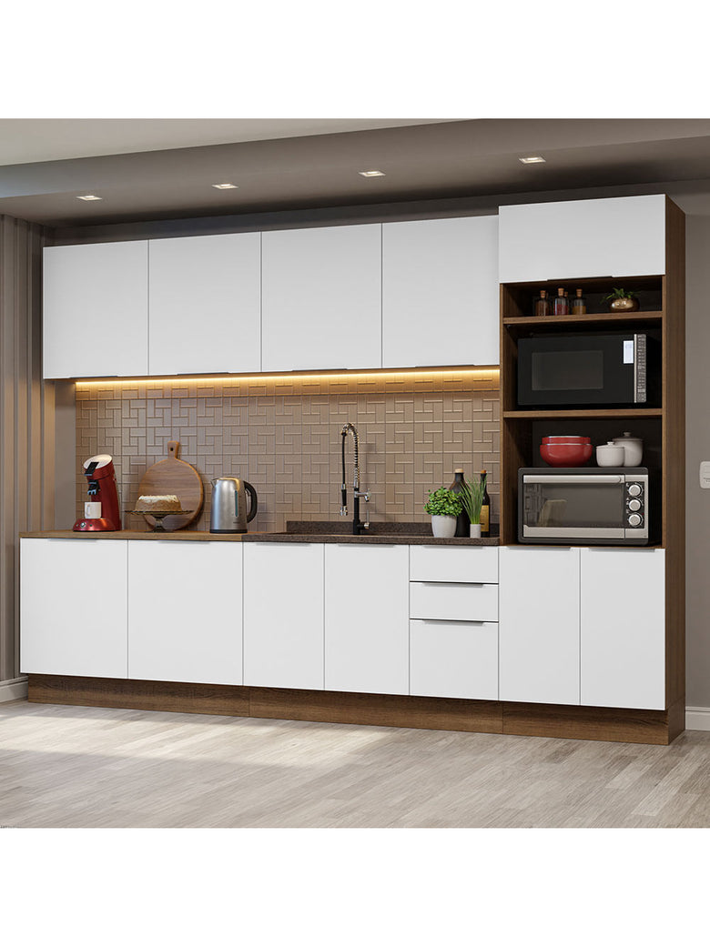 Armário de Cozinha Completa 310cm Rustic/Branco Stella Madesa 01