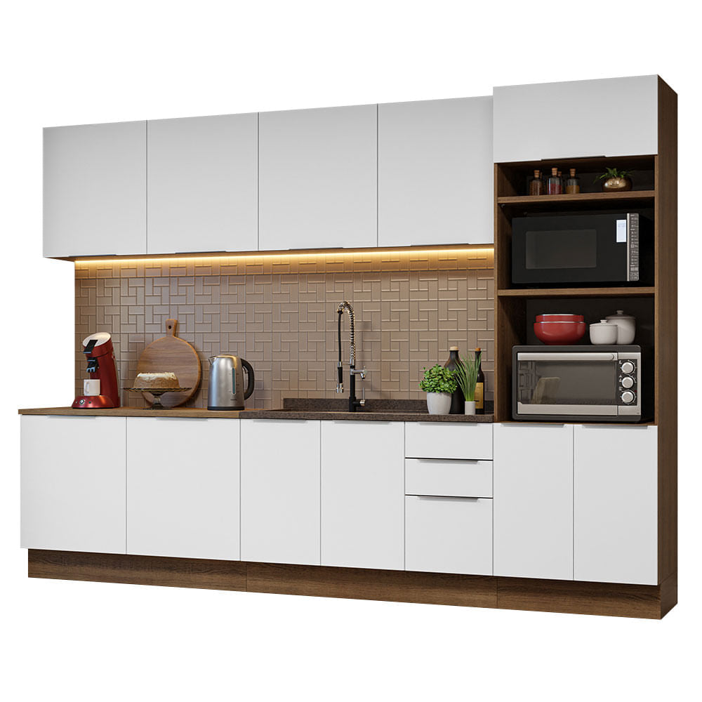 Armário de Cozinha Completa 310cm Rustic/Branco Stella Madesa 01 - Rustic/Branco