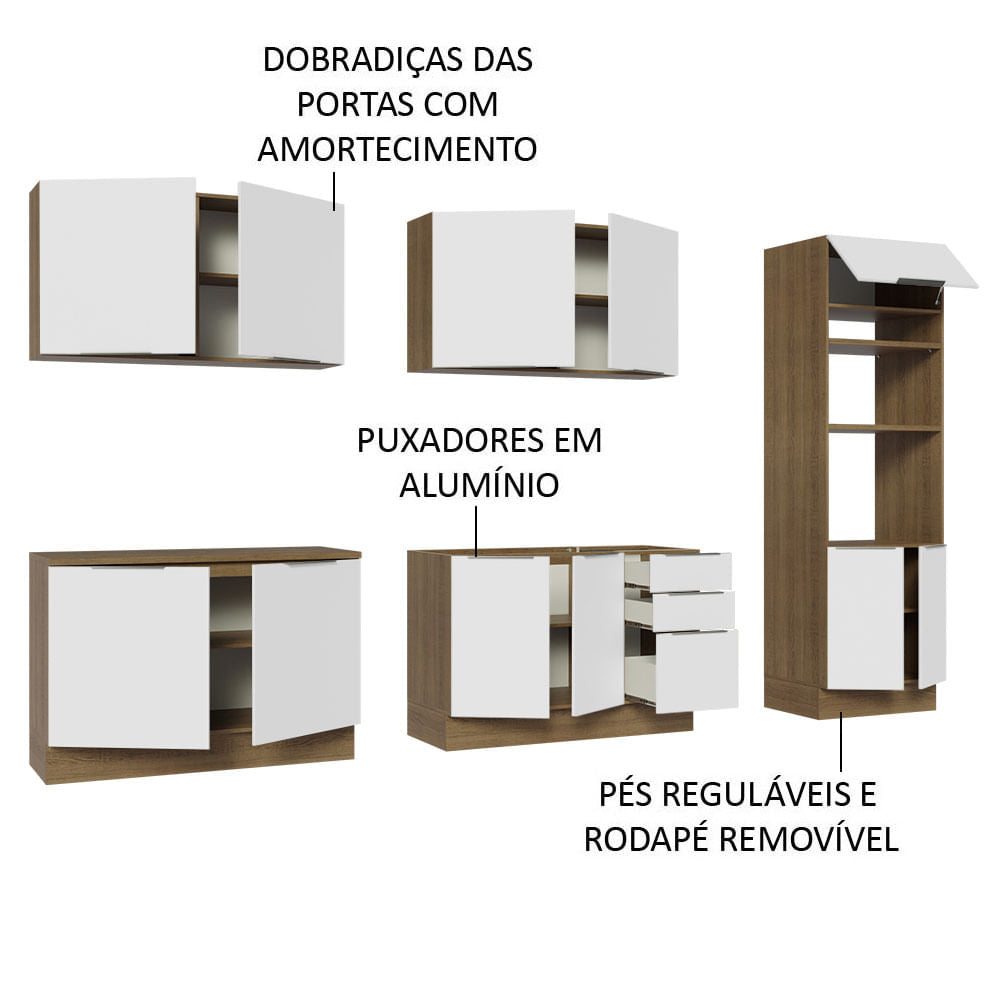 Armário de Cozinha Completa 310cm Rustic/Branco Stella Madesa 01