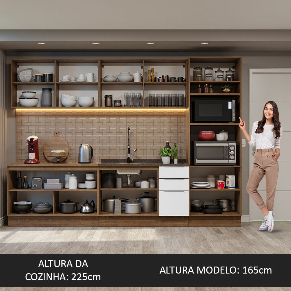 Armário de Cozinha Completa 310cm Rustic/Branco Stella Madesa 01