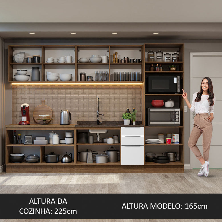 Armário de Cozinha Completa 310cm Rustic/Branco Stella Madesa 01